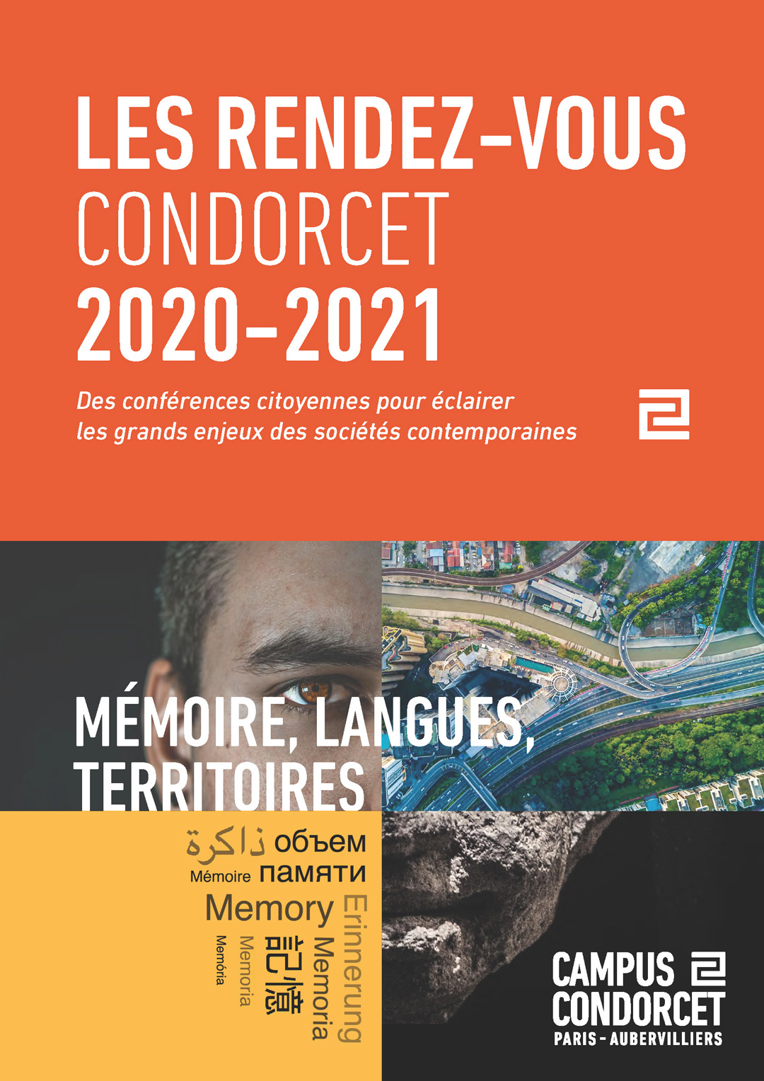Affiche des Rendez-Vous Condorcet 2020-2021 Mémoire, langues, territoires