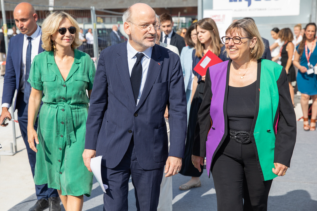 La ministre de l’Enseignement supérieur et de la Recherche, Madame Sylvie Retailleau, avec Pierre Paul Zalio, président de l'établissement public Campus Condorcet